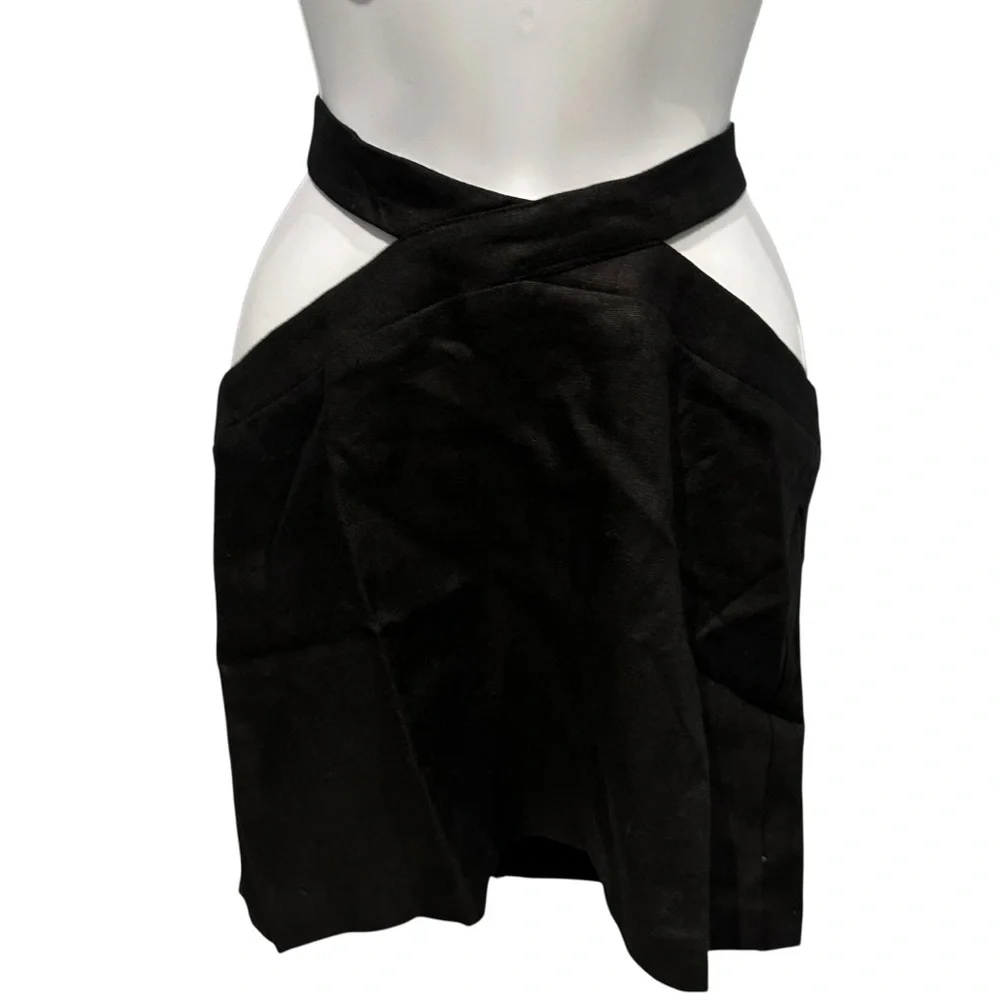 Rumer Avalon Mini Wrap Skirt Black Linen Small New with Tag